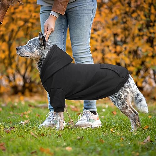 Dog Sweaters for Large Dogs Dog Hoodie Dog Sweater Solid Soft Brushed Fleece Dog Clothes Dog Hoodie Sweatshirt with Pocket(Black-XL) - color: Black, size: X-Large