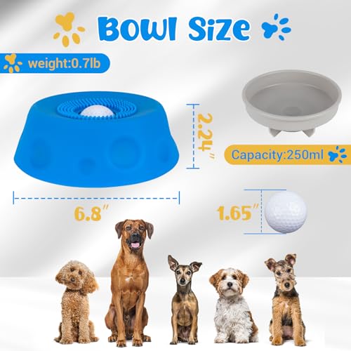 Slow Feeder Dog Bowl with Interactive Roll Ball, Anti-Slip Dog Lick Bowl for Liquid Treats, Bone Broth & Yogurt, Anxiety Relief Boredom Puzzle Feeder for Small Large Dogs