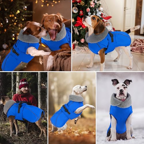 Dog Coat with Pocket, Waterproof Dog Jacket with Adjustable Buckle, Reflective Puppy Winter Coat Warm Turtleneck Fleece SnowJacket for Small Medium Large Dogs - Blue S - color: Blue, size: Small(Chest:13.7"-18.8", Back:10.6")