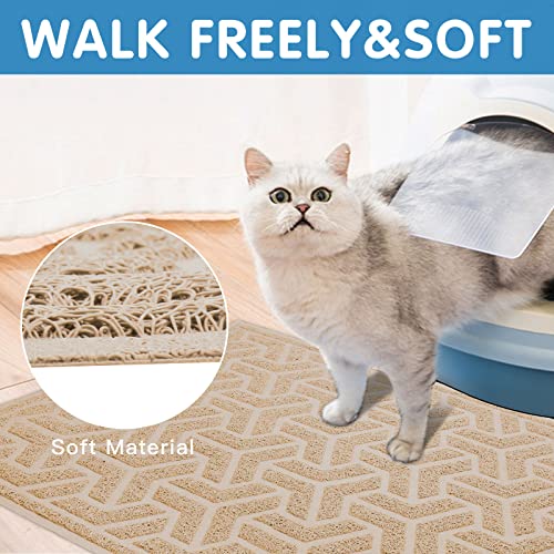UPSKY Cat Litter Mat, Litter Trapping Mat Soft on Kitty Paws, Large Litter Box Mat 35" x 24" Scatter Control for Indoor Cats Waterproof and Extra Large Pretty Litters Carpet - color: E-Beige