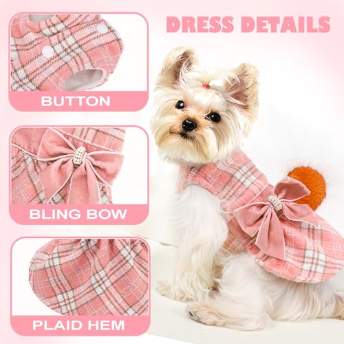 Dog Sweater Dress,Winter Dog Dress for Medium Dogs Girl, Plaid Dresses, Fleece Lining,Winter Warm Female Small Clothes, Pet Outfits Coat Cat Apparel Holiday Christmas,Medium,Pink - color: Plaid Pink, size: Medium (Chest 18.5 in)