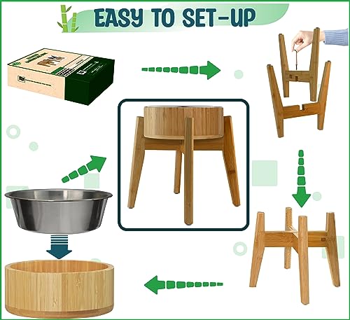 Elevated Dog Bowls for Large Breed - (15-Inch High) Raised Food/Water Bowl with Stand - Bamboo-Steel, Dry/Wet Food Suitable - color: Bamboo-N15, size: Height: 15" Bowl: 9.5"