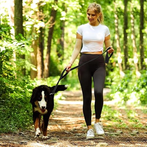 Jiozermi 10ft Dog Leash with 3 Handles, Heavy Duty Dog Lead with Padded Traffic Handle, Reflective Stitching Large Leash for Running Walking Training(Black) - color: Black