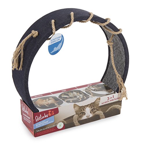 Petlinks 3-in-1 Scratch Around Carpet Cat Scratcher with Jute Rope - Gray/Denim, One Size - color: Scratch Around