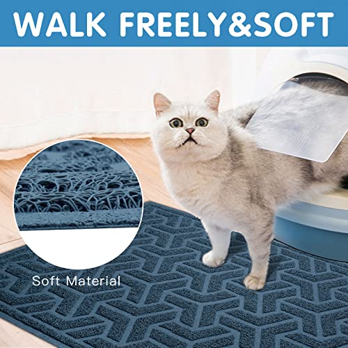 UPSKY Cat Litter Mat, Litter Trapping Mat Soft on Kitty Paws, Large Litter Box Mat 35" x 24" Scatter Control for Indoor Cats Waterproof and Extra Large Pretty Litters Carpet - color: D-Blue
