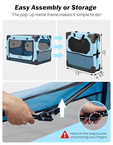 JOYTUTUS Pet Day Special, 20 Inch Collapsible Dog Crate, Steel Frame 8-Bar Foldable Soft Kennel, Portable Travel Crate for Puppy & Small Dog Up to 13lbs, Oxford Cat Carrier for Car Indoor Outdoor - size: XS (20" L x 13" W x 13" H)