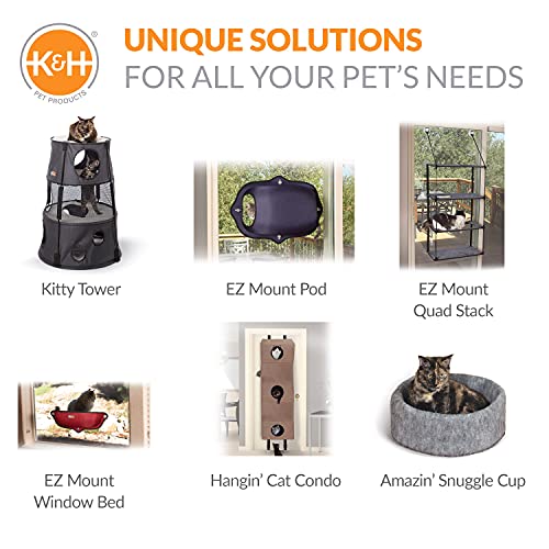 K&H Pet Products EZ Mount Quad Stack Cat Window Perch for Large Cats, Sturdy Window Hammock Bed, Steel Frame, Sturdy Suction Cups, 4 Washable Shelf Covers, Foldable - Fits 27" W X 59" H Glass Spaces - style: Quad Stack