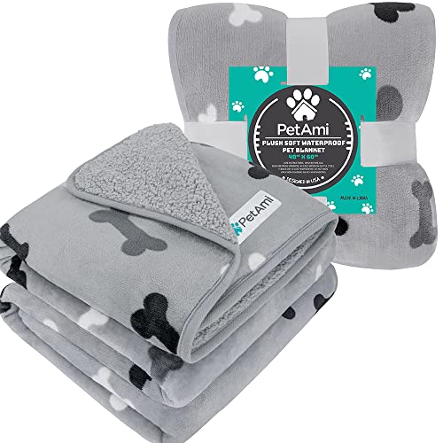 PETAMI Sherpa Fleece Waterproof CAT and Dog Blanket, Bone Gray, Large - color: Bone Gray, size: Large (40x60)