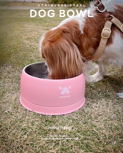PAWGETHERยฎ Stainless Steel Dog Bowls, Dog Food Water Bowl with Non-Slip Base Two-Piece Design Easy Clean Dishwasher Safe Pink 34oz + 12oz - color: Pink (34oz + 12oz)