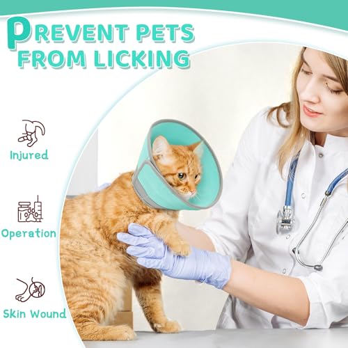 Cat Cone Collar Soft to Stop Licking, Adjustable, Foldable Lightweight Kitten Cones After Surgery Recovery for Cats & Kittens, Cat Cone Alternative, Easy Eating (Solid Green, M) - color: Solid Green, size: M