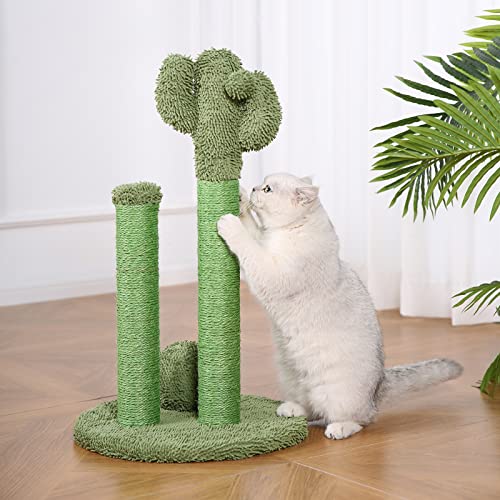 Amazon Basics Cat Scratching Post, Indoor Cactus Triple Posts for Cats & Kittens with Dangling Ball, Large, 27"H, Green - size: Large - 27" H