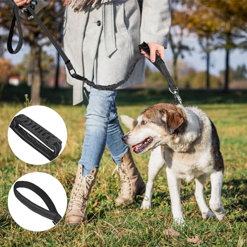 Tactical Dog Leash Heavy Duty, 4-6FT Shock Absorbing Bungee Dog Leash, Reflective Military Strong No Pull Lead with 2 Padded Handle and Car Seatbelt for Medium Large Dogs, Khaki - color: Khaki