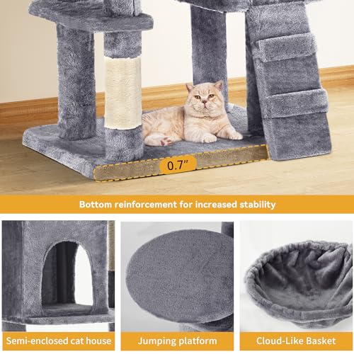 YITAHOME 70.8-Inch Tall Cat Tree Indoor: Multi-Level Kitten Tower with Kitty Condos, Top Perches, Scratching Posts & Cozy Basket Pet Play House Light Gray - color: Light Gray, size: 70.8 inch