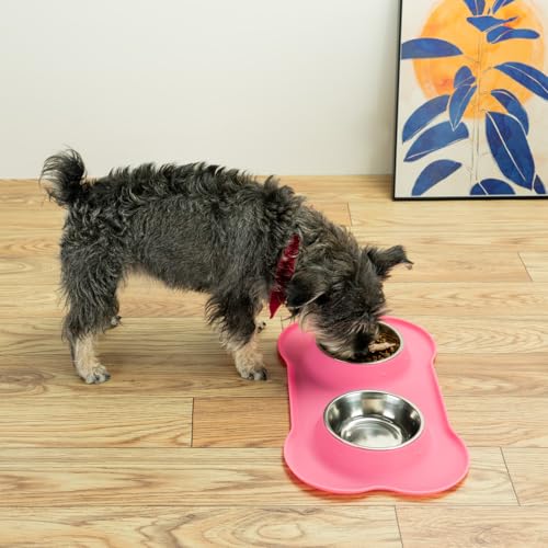 Conlun Stainless Steel Dog Bowls with Non-Slip Silicone Mat, Spill Proof Food & Water Bowls Set, Easy Clean Puppy Food Dish, Dishwasher Safe, Suitable for Dogs Cats Pet Under 20lbs, Small, Pink - color: Pink, size: Small-13 oz