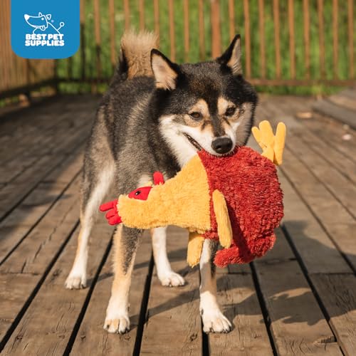 Best Pet Supplies Interactive Squeaky Dog Chew Toy, Ideal Dog Toys for Chewers, Small, Medium & Large Dogs, and Fetch Lovers - Crinkle Chicken (Wine Red), Large - color: Crinkle Chicken (Wine Red), size: Large