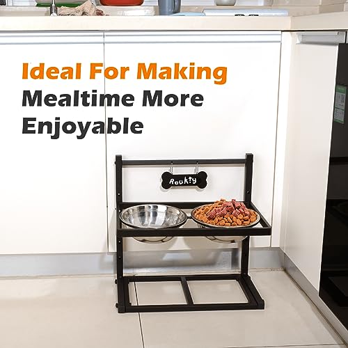 ADENGL Elevated Dog Bowls with Slow Feeder Dog Bowls, 5 Height Adjustable Raised Bowl Stand with 2 Stainless Steel Food & Water Container, Pet Bowl Elevated for Medium Large Pet - color: Grey, Slow Feeder, size: Large Dogs