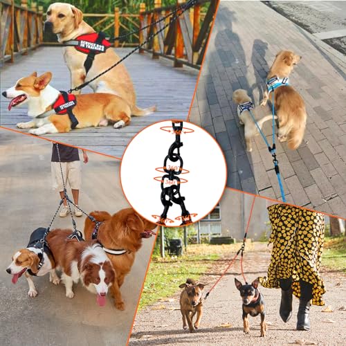 2 Way No Tangle Dog Leash - 360° Swivel Leash for Two Dogs, Reflective Design for Small Medium Large Dogs (Black, 2 Way)