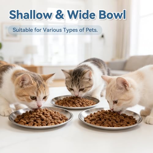 8 Pack Stainless Steel Cat Food Bowls, Cat Dishes Shallow Whisker-Friendly Metal Dishes with Non-Slip Silicone Bottom, Easy to Clean Indoor Feeding Bowls for Cats, Kittens & Small Dogs (6.7")
