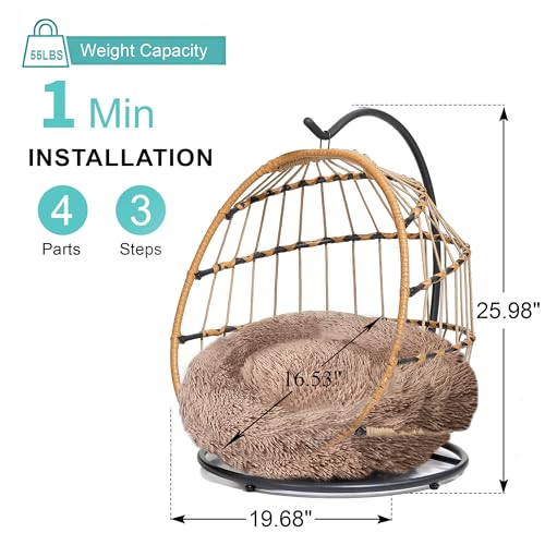 SWITTE Cat Hammock Chair Bed - Removable & Washable Cushion, Hanging Rattan Swing for Indoor Outdoor Cats & Small Dogs, Adjustable Pet Swinging Hammock with 3 Modes - Khaki - color: Khaki
