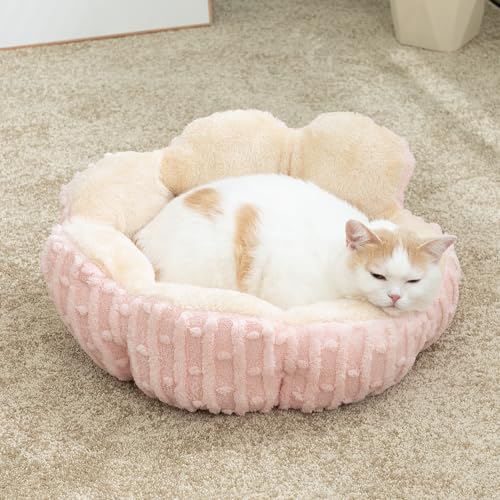 Hollypet Calming Cat Beds for Indoor Cats - Cute Fluffy Cactus Pet Small Dog Puppy Bed with Non-Slip Bottom, Pink - color: Pink