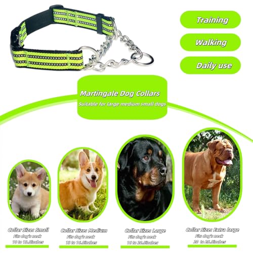Martingale Dog Collars, Reflective Nylon Collar with Stainless Steel Chain, Adjustable Walking Training Dog Collars with Quick Release Buckle, Suitable for Small Medium Large Dogs(Green,XL) - color: Green, size: Extra Large-(dog's neck 20~25.5inches)