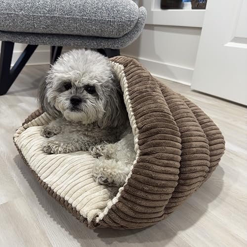SPOT Sleep Zone Cuddle Cave - Cat Cave Bed for Indoor Cats and Mini Dogs, Durable, Comfortable, Washable for Kittens and Puppies Under 10 lbs and 12 inches Long, Corduroy Brown - style: Corduroy