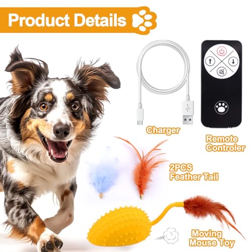Mity rain Interactive Dog Toys, Remote Control Dog Toy with Feather Tail and Charger, Funny Dog Toys for Small Medium Dogs Outdoor and Indoor, Dog Toys to Keep Them Busy - color: Lemon Yellow