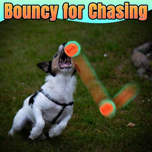 LECHONG 6-Pack Dog Treat Balls, 3-in-1 Glow in the Dark Squeaky Treat Dispenser Ball Toys for Dog, Interactive Durable Rubber Teething Fetch Ball for Small Medium Dogs to Keep Them Busy 2.5in - size: 2.5in Medium Treat