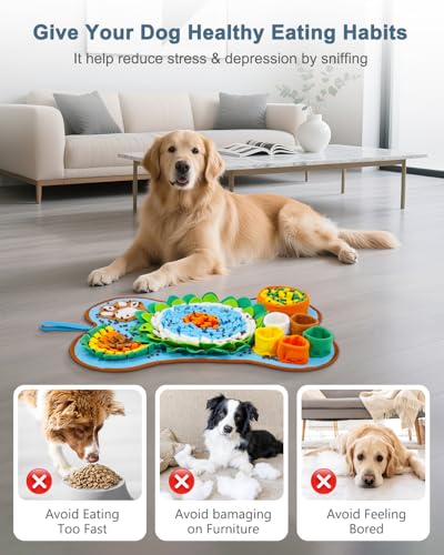 Snuffle Mat for Dogs - 25x17 Inch Slow Feeder & Mental Stimulation Toy with Built-in Squeaker, for Small & Medium Dogs to Relieve Boredom Anxiety, Machine Washable