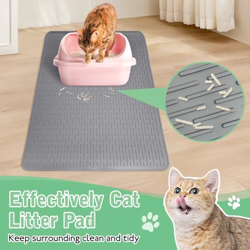 Cat Litter Mat 28" x 20" Waterproof Rubber Litter Box Mat Non-Slip & Soft Litter Trapping Mat Easy to Clean Kitty Litter Mat for Indoor Floor (Small) - size: S:28"×20"