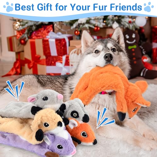 LECHONG 5-Pack Fluff-Free Squeaky Dog Toys - Crinkle No-Stuffing Body & Lightly Filled Head with Treat Hiden Pocket, Dog Toys Bundle for Aggressive Chewers Small Medium Large Dogs to Keep Them Busy - style: Tough Plush Toys