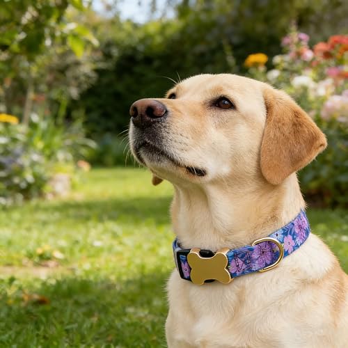 Personalized Custom Customized Silent No Jingle Dog Collar with Engraved ID Dog Name Phone Number/Dog Collars for Puppy X-Small Small Medium Large X-Large Boy Girl Dogs-Dark Blue Flower-XS - color: 13 Dark Blue Flower, size: X-Small (0.6" *7.8"-11.8")