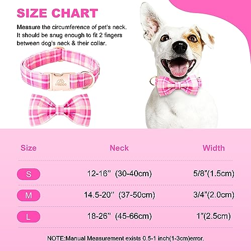 Tunkoo Dog Collar Super Cute Pink Plaid with Bow Tie - Durable Adjustable and Stylish Cotton Pet Collar for Girls Small Medium Large, S - color: Pink Collar, size: Small