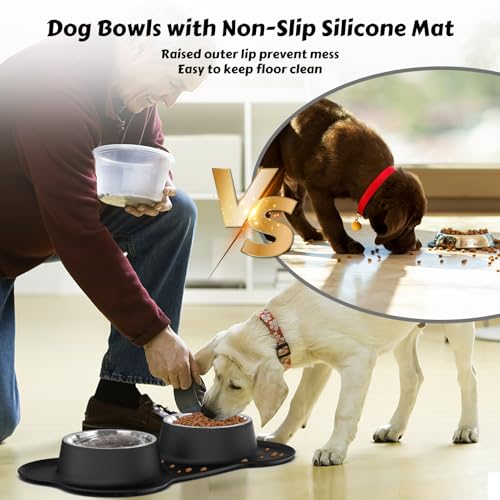 Dog Food Bowls Stainless Steel & Water Dish with No-Spill and Non-Skid, Feeder Bowls with Dog Food Dish for Small Medium Large Size,Dogs,Cats,Puppy Pets, Black, 12oz - color: Black, size: 1½ Cup/12 oz each