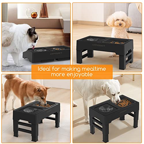 URPOWER 2-in-1 Elevated Slow Feeder Dog Bowls with No-Spill Water Bowl, 4 Height-Adjustable Raised Dog Bowls, Non-Slip Food and Water Bowls with Stand for Small, Medium, Large Dogs, Cats and Pets - color: Black, size: Slow Feeder