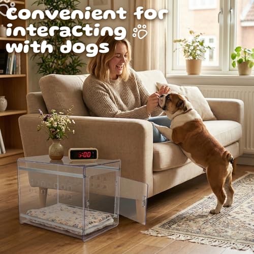 Dog Crate Furniture, Clear Indoor Dog Kennel for Small to Medium Dog, Durable Crack-Resistant PC Polycarbonate Pet Kennel, Lockable & Ventilated, Modern Dog Crate End Table,24" Lx18.5 Wx20 H - size: 24"L x18.5"W x20"H