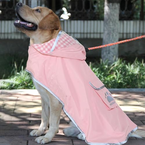 Dog Raincoat Reversible,Waterproof Dog Rain Coat Hooded Slicker Poncho with Reflective Strip, Plaid Double Layer Rain Jacket for Small Medium Large Dogs (Pink, Medium(13-22lb)) - color: Pink, size: Medium(13-22lb)
