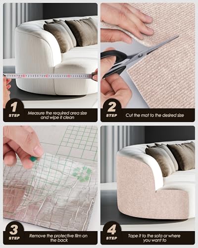 Cat Scratch Furniture Protector, Trimmable Self-Adhesive Carpet, DIY Climb Cat Scratcher Mat for Covering Cat Tower and Couch Protector from Cat Claws(Beige) - color: Beige