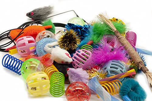 Fashion's Talk Cat Toys 50 Pcs for Indoor Cats,Interactive Door Hanging Mice Feather Toy Cat Spring Toy Cat Wand Catnip Crinkle Balls Silvervine Stick