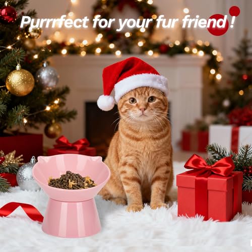 Detachable Elevated Cat Bowls, 15° Tilted Raised Cat Food Bowl Anti-Vomiting,Whisker Friendly, Adjustable Pet Dishes Extra Wide for Protecting Spine, Adult Kitten (Pink - color: Pink