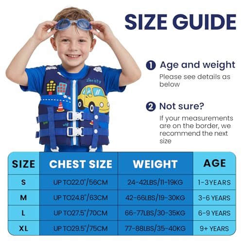 Toddler Swim Vest Neoprene Kids Float Jacket Swimming Aid for Children Girls and Boys 20-30-40-50-60-70-80Lbs with Dual Adjustable Safety Straps - color: City Cruise Blue, size: L(Age Recommend 6-9 Years)