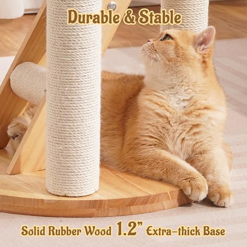 Modern Cat Tree Tower with Scratching Post, 61.5in Tall Cat Tree for Indoor Cats, Multi-Level Solid Wood Cat Furniture with Ladder, Cozy Cat Beds, Cat Condo, Capsule Nest, Dangling Toy, Natural - color: 61.5"Natural