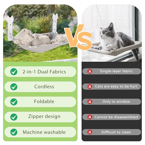HiPetpy 2 Pack Cat Window Perch, Glow in The Dark Foldable Cat Hammock with Sunken Design & Removable Soft Cover, Breathable Cordless Window Bed for Resting Indoor Kitten (Shallow Perch, 2 Pack - M) - size: 2 Pack - M