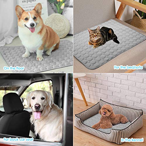SOMOYA Dog Cooling Mat (Q-Max>0.4) Pet Cooling Pads Blanket Sleeping Kennel Mat,Ice Silk Cool Mat Pad Breathable Dog Bed Mats Beach for Large Dogs Cats (Grey, 27x22 in) - color: Grey, size: 22x27 in
