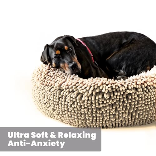 Muddy Mat® Cloud K-9 Bed for Dogs & Cats, Soft & Relaxing Donut Dog Bed, Chenille Material, Removable Cover, Washable & Dryer Safe–Beige Small(25'x25') - color: Beige, size: Small (25''X25'')