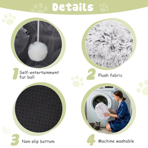 Cat Tunnel Bed for Indoor Cats, Soft Plush Donut Peekaboo Cat Cave, Multifunctional Playground Toy for Small Medium Large Cats, Kittens, Rabbits, Ferrets, with Washable Cushion(Grey) - color: Grey