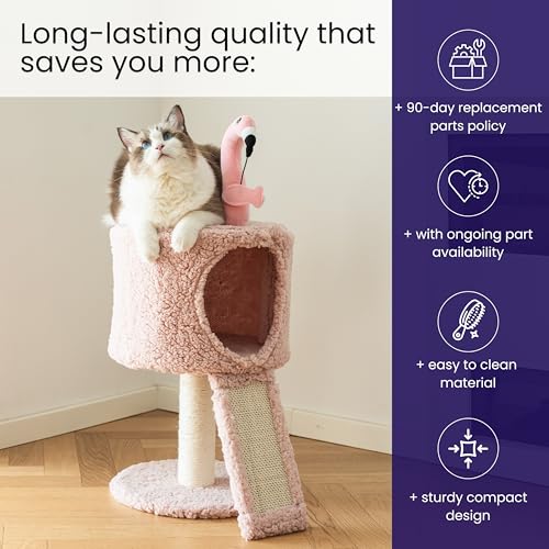 Catry Flamingo 2-Level 29" Cat Tree for Small Cats & Kittens with Replaceable Posts, Sisal Scratching Ramp, Pink Flamingo Designed Cute Condo with Toy, Pink - color: Pink