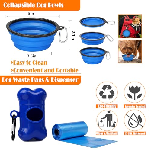 LOBEVE No Pull Dog Harness, Collar & Leash Set with Retractable Dog Seat Belt, Collapsible Dog Bowls and Poop Bag Dispenser - Ideal for Training, Walking, Hiking - Fits Small to Large Dogs(Blue-M) - color: Blue, size: Medium