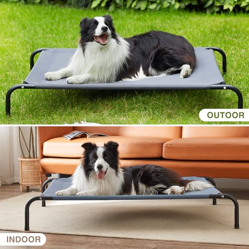 Love's cabin Elevated Dog Bed, Large Cooling Raised Pet Bed with Heavy-Duty Teslin Mesh, Durable Outdoor Dog Cot for Large Dogs, Breathable & Easy to Clean, 48"L x 35"W x 8"H - color: Grey