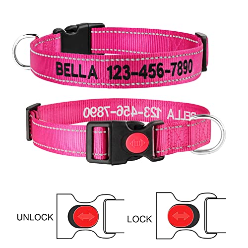 Personalized Dog Collar - Reflective Custom Embroidered with Pet Name and Phone Number for Boy and Girl Dogs, 4 Adjustable Sizes, XSmall,Small, Medium and Large - color: Buckle Lock